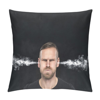 Personality  Angry Man With Smoke Coming Out From His Ears. Pillow Covers