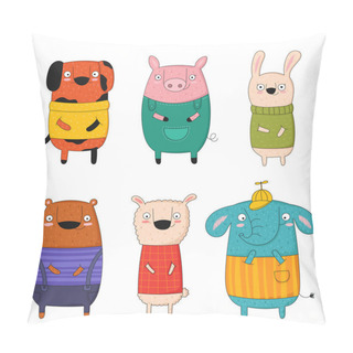 Personality  Vector Collection Of Doodle Funny Animals. Pillow Covers