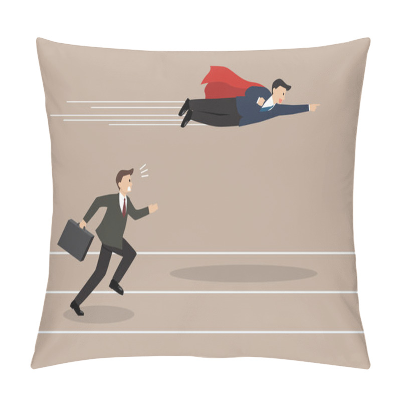 Personality  Businessman superhero fly pass his competitor pillow covers