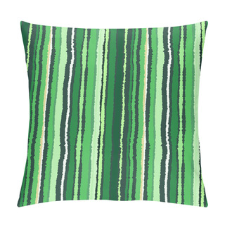 Personality  Seamless Strip Pattern. Vertical Lines With Shred Edge, Torn Paper Effect. Green, White, Gray Contrast Colored Background. Green Tree Theme. Vector Pillow Covers