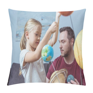 Personality  Father And Daughter Playing With Planets   Pillow Covers