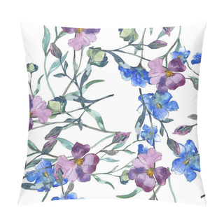 Personality  Blue Purple Flax Floral Botanical Flower. Wild Spring Leaf Isolated. Watercolor Illustration Set. Watercolour Drawing Fashion Aquarelle. Seamless Background Pattern. Fabric Wallpaper Print Texture. Pillow Covers