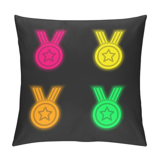 Personality  Award Four Color Glowing Neon Vector Icon Pillow Covers