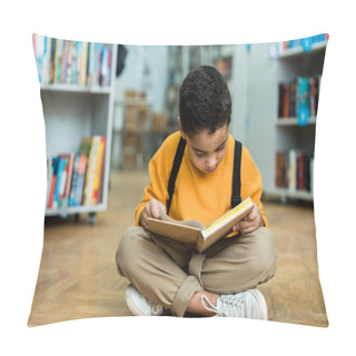 Personality  Cute African American Boy Sitting On Floor And Reading Book  Pillow Covers