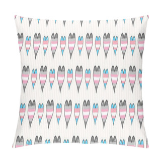 Personality  Cute Trans Demigirl Heart Cartoon Seamless Vector Border. Hand Drawn Isolated Pride Flag For LGBTQ Blog. Transgender Stripe Background All Over Print. Female Gender Community Tolerance Tile. Pillow Covers