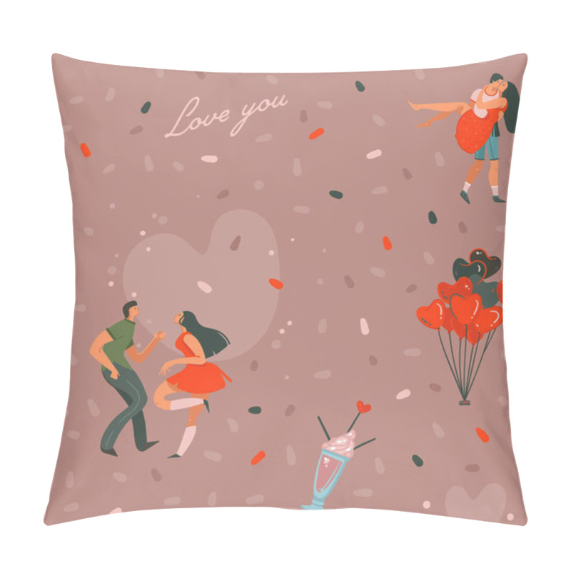 Personality  Hand Drawn Vector Abstract Cartoon Modern Graphic Happy Valentines Day Concept Illustrations Art Seamless Pattern With Dancing Couples People Together Isolated On Pink Pastel Color Background Pillow Covers