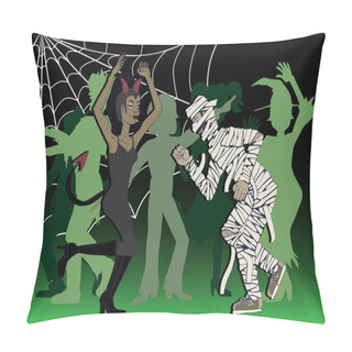 Personality  Couple Disguised And Dancing At A Halloween Party Pillow Covers