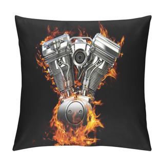 Personality  Chromed Motorcycle Engine On Fire Pillow Covers
