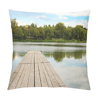 Personality  Rural Landscape With Old Wooden Pier Pillow Covers