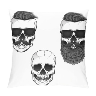 Personality  Set Of Skulls With Beard, Moustache And Sunglases. Design Elemen Pillow Covers