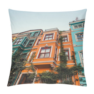 Personality  Low Angle View Of Multicolored Buildings With Green Ivy In Balat, Istanbul, Turkey Pillow Covers