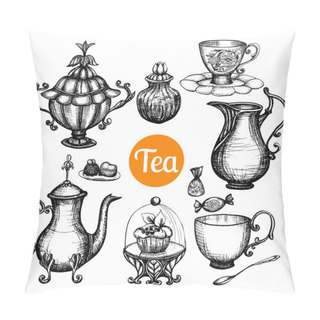 Personality Hand Drawn Retro Tea Set Pillow Covers
