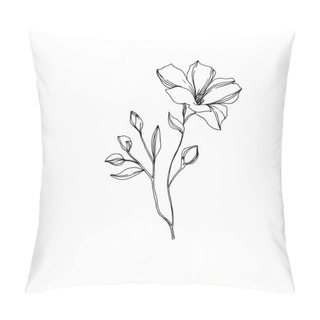 Personality  Vector Flax Floral Botanical Flowers. Black And White Engraved Ink Art. Isolated Flax Illustration Element. Pillow Covers