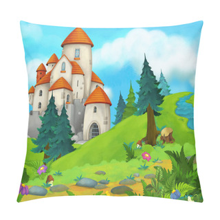 Personality  Cartoon Summer Scene With Path In The Forest With Castle - Nobod Pillow Covers