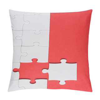Personality  Top View Of Incomplete Jigsaw Near White Puzzle Piece Isolated On Red Pillow Covers