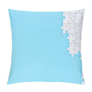 Personality  Flat Lay With White Puzzle Pieces On Blue Background Pillow Covers
