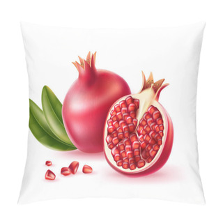 Personality  Vector Realistic Pomegranate With Seeds And Leaves Pillow Covers