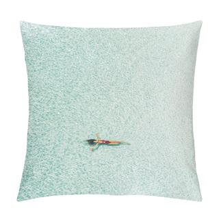 Personality  Slim Tan Young Woman Lying On Turquoise Clear Water Surface. Tro Pillow Covers