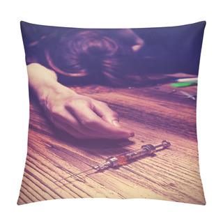 Personality  Vintage Toned Photo Of An Unconscious Drug Addict. Pillow Covers