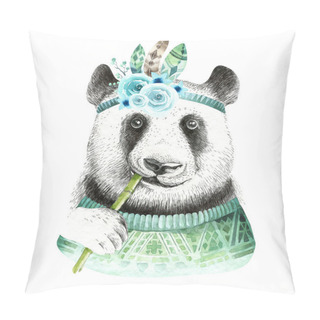 Personality  Watercolor Panda Illustration. Pillow Covers