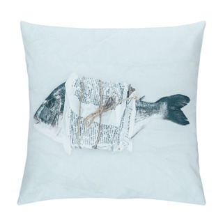 Personality  Close-up View Of Gourmet Dorado Fish Wrapped In Paper With Rope On Grey Pillow Covers