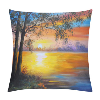 Personality  Oil Painting Landscape - Tree Near The Lake Pillow Covers