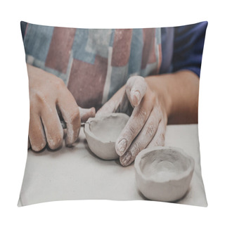 Personality  Female Potter Works With Clay, Craftsman Hands Close Up Pillow Covers