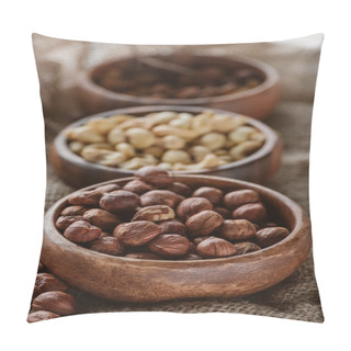Personality  Various Nuts In Wooden Bowls On Sackcloth Pillow Covers