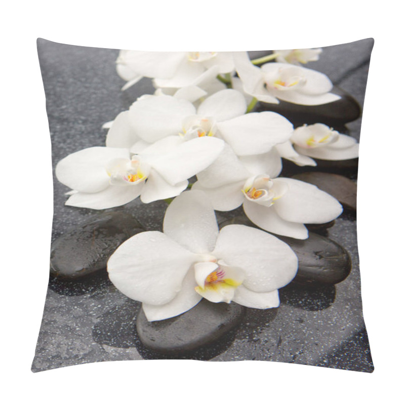 Personality  Spa Stones And White Orchid On Gray Background. Pillow Covers