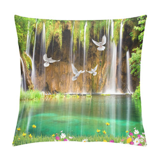 Personality  3d Flower , Butterfly Sky And Flower Home Brick Wall Background Pillow Covers