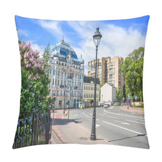 Personality  Lilac Flowers And D. Elkind's Apartment Building On Bolshaya Nikitskaya Street In Moscow On A Summer Sunny Da Pillow Covers