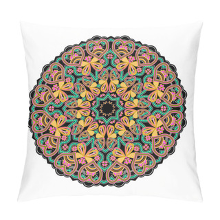 Personality  Fantasy Oriental Ornament Done In Kaleidoscopic Style. Geometric Circle Vector Image. Pillow Covers