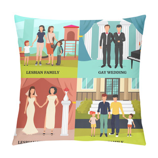 Personality      Homosexual Family Concept Icons Set Pillow Covers