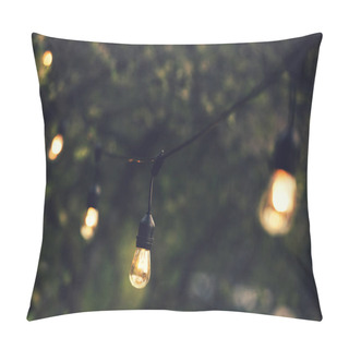 Personality  Outdoor String Lights Hanging On A Line In Backyard Pillow Covers