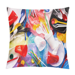 Personality  Picture Of Used Plastic Waste On White Background Pillow Covers