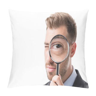 Personality  Businessman With Magnifying Glass Pillow Covers