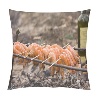 Personality  Barbecue Shrimp On The Fire In The Forest On A Picnic Pillow Covers