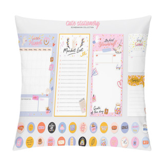 Personality  Collection Of Weekly Or Daily Planner, Note Paper, To Do List, Stickers Templates Decorated By Cute Love Illustrations And Inspirational Quote. Pillow Covers