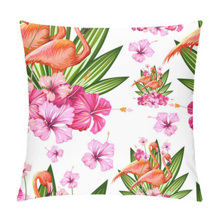 Personality  Seamless Pattern With Exotic Tropical Flower And Flamingo Pillow Covers
