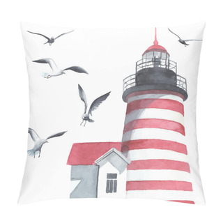 Personality  Watercolor Lighthouse And Seagulls Pillow Covers