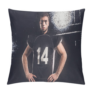 Personality  View Of American Football Player Looking At Camera On Black Through Wet Glass Pillow Covers