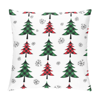 Personality   Buffalo Plaid Christmas Trees.  Festive Seamless Pattern On A White Background. Vector Illustration. Country Style.   Pillow Covers