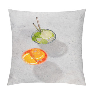 Personality  Refreshing Cocktails On A Sunny Day, The Perfect Summer Vacation. View From Above Pillow Covers