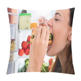 Personality  Woman Eating Hamburger Pillow Covers