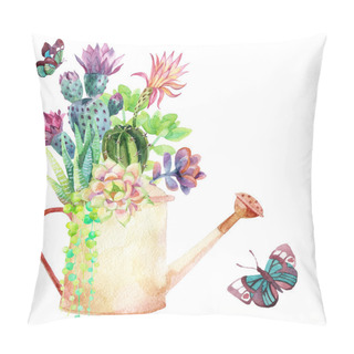 Personality  Watercolor Succulents In A Pot. Pillow Covers