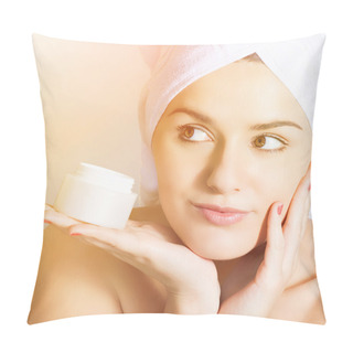 Personality  Woman Taking Care Of Her Skin Applying Face Cream Pillow Covers