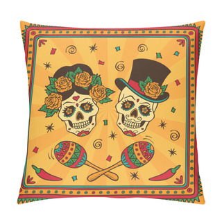 Personality  Mexican Sugar Skulls With Maracas. Dia De Los Muertos. Pillow Covers