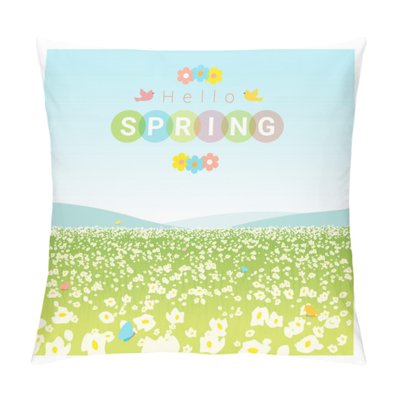 Personality  Hello spring landscape background , vector , illustration pillow covers