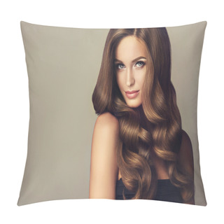 Personality  Girl With Long  And   Shiny Wavy Hair . Pillow Covers