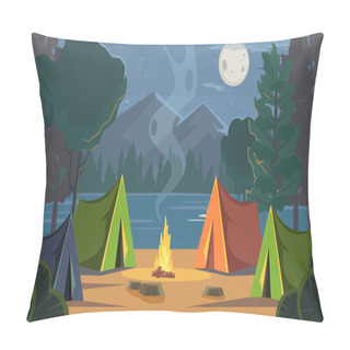 Personality  Vector Flat Cartoon Camping Illustration Pillow Covers